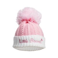 H684-P: Pink Cable Knit Hat w/Emb & Pom Pom (0-12 Months)